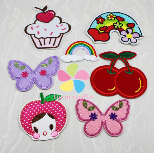3.6-8.6cm Rainbow/Cherry/Butterfly Iron-on or Sew-on Patch Children's Clothing Accessories 7pcs/lot 082007080(3.6-8.6H7)