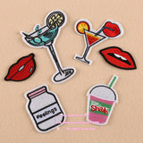 7 Sets, Assorted Popcorn Drinks Hamburger Raionbow Fruit Embroidered Iron On cartoon Patches Fashion Appliques for kids