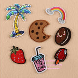 7 Sets, Assorted Popcorn Drinks Hamburger Raionbow Fruit Embroidered Iron On cartoon Patches Fashion Appliques for kids