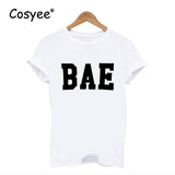 Cosyee New Arrival White Letter BAE Printed Women's Summer Top Slim Vogue Hipster Hot Sale Harajuku Lady's Black T Shirt Top Tee