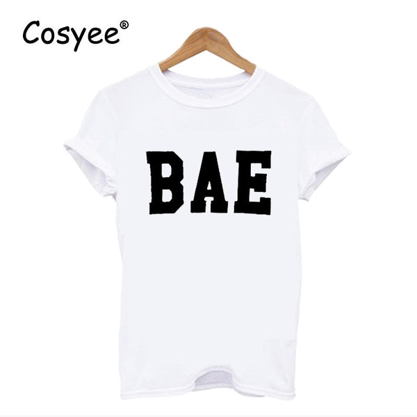 Cosyee New Arrival White Letter BAE Printed Women's Summer Top Slim Vogue Hipster Hot Sale Harajuku Lady's Black T Shirt Top Tee