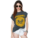 Summer 2017 punk rock T shirt Women Tops Tees Short sleeve o neck grey summer T-shirt RAMONES printed Top Plus size