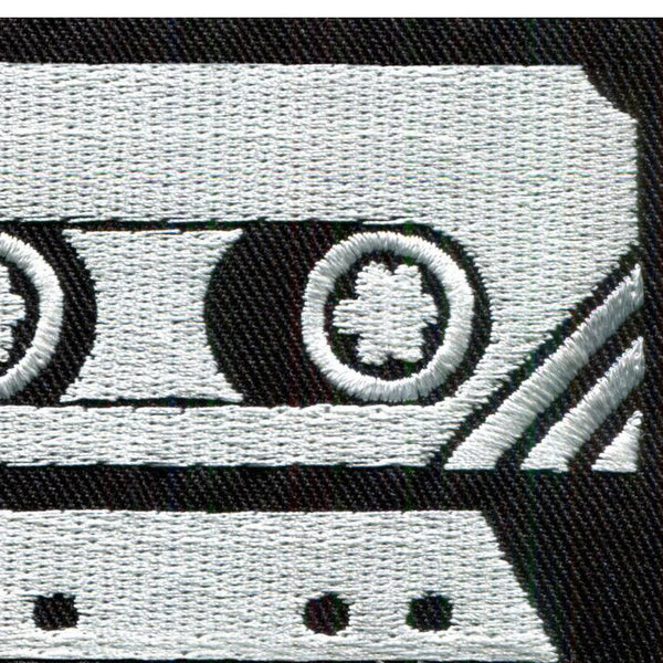 Cassette tape retro seventies music embroidered applique iron-on patch