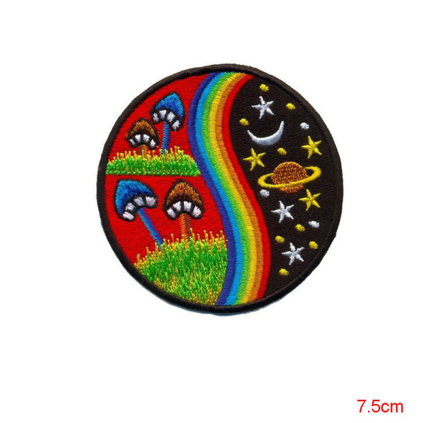 Mushroom rainbow hippie cosmic boho retro love peace applique iron-on patch space moon and star