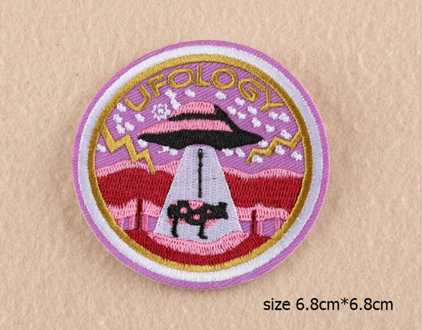 Newest Iron On Sticker Embroidery Patches Delicate Round UFO Moon And Eyes Motif Beauty Applique For DIY Cloth And Bags Acc