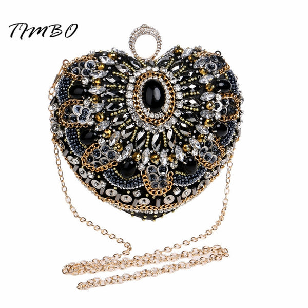 Jewel Encrusted Black Heart Handbag