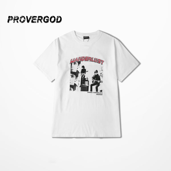 PROVERGOD Summer Mens Short Sleeve O Neck T-shirt Music Style Tops Tees Classic Rock Print Casual T Shirt S-3XL